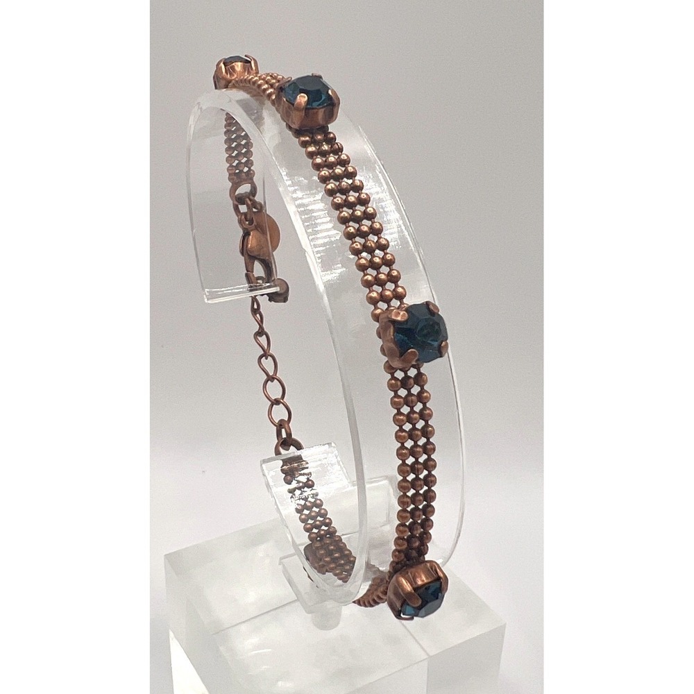 Baked Beads‎ Copper Mesh Bracelet Blue Crystals USA Artisan 7–7.75"